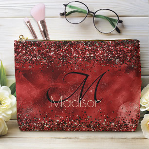 Elegant rood zwart goudglitter monogram etui