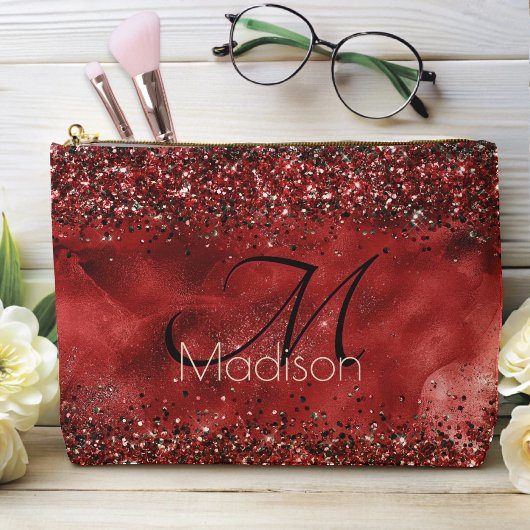 Elegant rood zwart goudglitter monogram etui