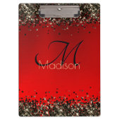 Elegant rood zwart goudglitter monogram klembord (Voorkant)