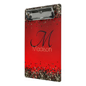 Elegant rood zwart goudglitter monogram mini klembord (Angled2)