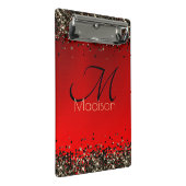 Elegant rood zwart goudglitter monogram mini klembord (Schuin)