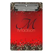 Elegant rood zwart goudglitter monogram mini klembord (Voorkant)