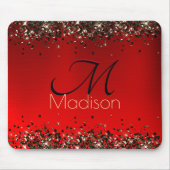 Elegant rood zwart goudglitter monogram muismat (Voorkant)
