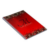 Elegant rood zwart goudglitter monogram notitieboek (Rechterzijde)