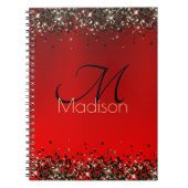 Elegant rood zwart goudglitter monogram notitieboek (Voorkant)