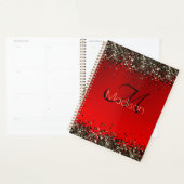 Elegant rood zwart goudglitter monogram planner (Display)