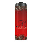 Elegant rood zwart goudglitter monogram thermosbeker (Voorkant)