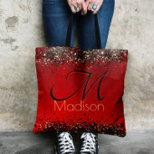 Elegant rood zwart goudglitter monogram tote bag