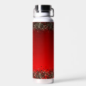 Elegant rood zwart goudglitter monogram waterfles (Achterkant)