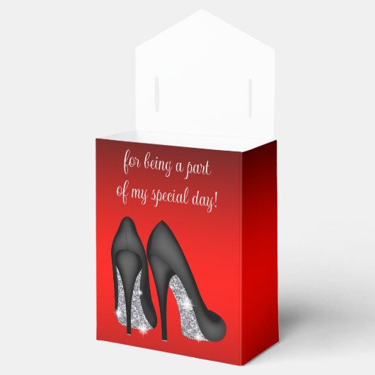 Elegant rood zwart hoge hak schoen bedankdoosjes (Geopend)
