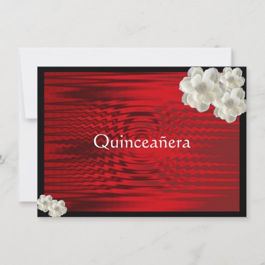 Elegant rood zwart, Rozen, Quinceanera Invitation Kaart (Voorkant)
