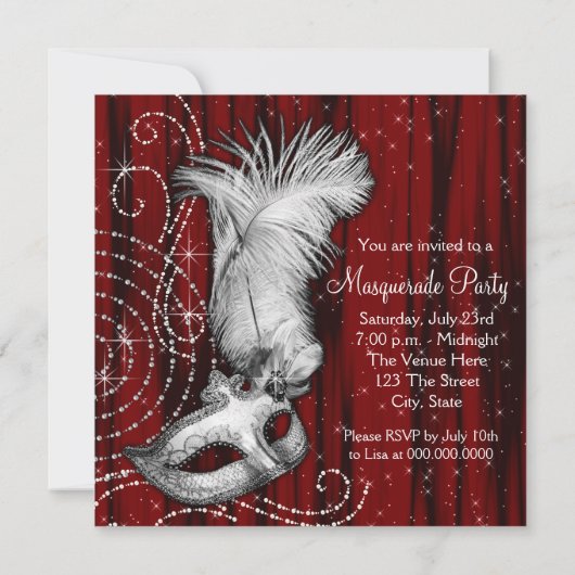 Elegant rood zwart wit Masquerade Party Kaart (Achterkant)