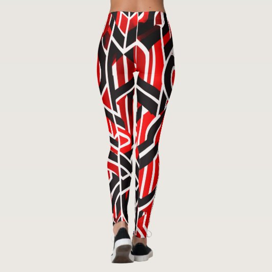Elegant rood, zwart, wit met subtiel patroon - leggings (Achterkant)
