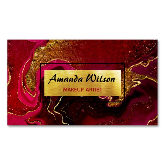 Elegant roodbruin magnetisch visitekaartje (Voorkant)