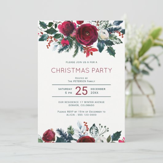 Elegant roodgroene kerstfeest kaart (Staand voorkant)