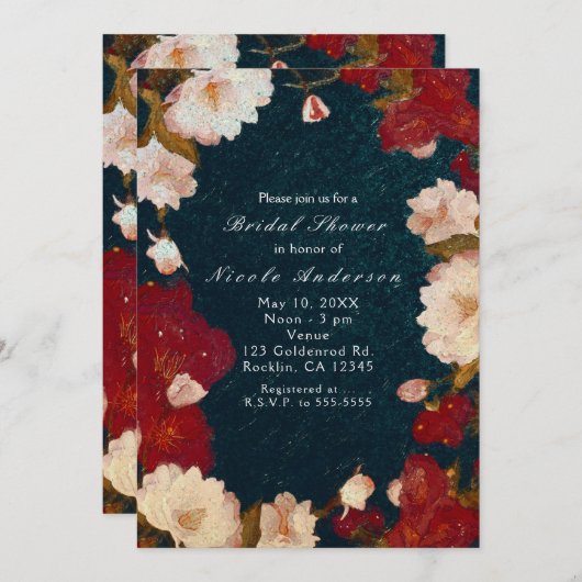 Elegant roodkleurig en wit - Moderne Chic Floral Kaart (Voorkant / Achterkant)