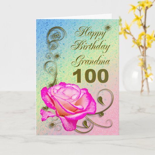 Elegant roos 100ste verjaardagskaart voor oma kaart (Gele Bloem)