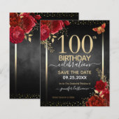 Elegant Roos 100th Birthday Save the Date Budget (Voorkant / Achterkant)