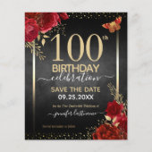 Elegant Roos 100th Birthday Save the Date Budget (Voorkant)
