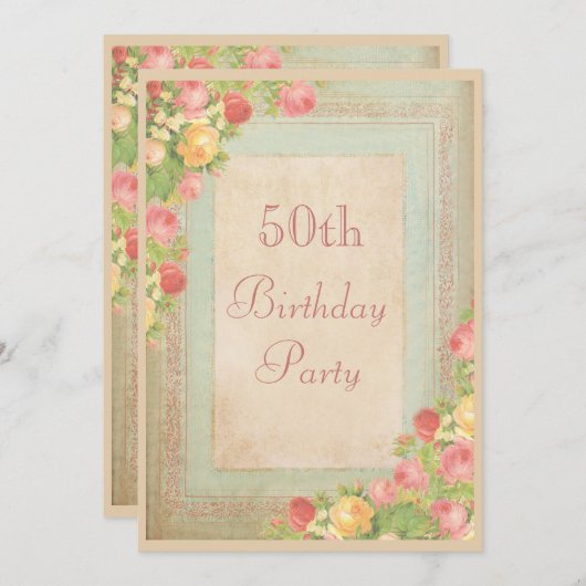 Elegant  Roos 50e verjaardag Kaart (Voorkant / Achterkant)