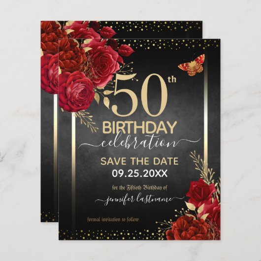 Elegant Roos 50e verjaardag Opslaan van de datumbe (Voorkant / Achterkant)