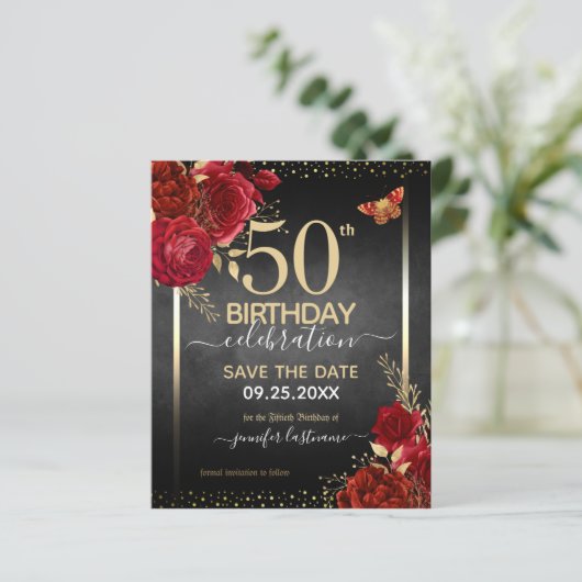Elegant Roos 50e verjaardag Opslaan van de datumbe (Staand voorkant)