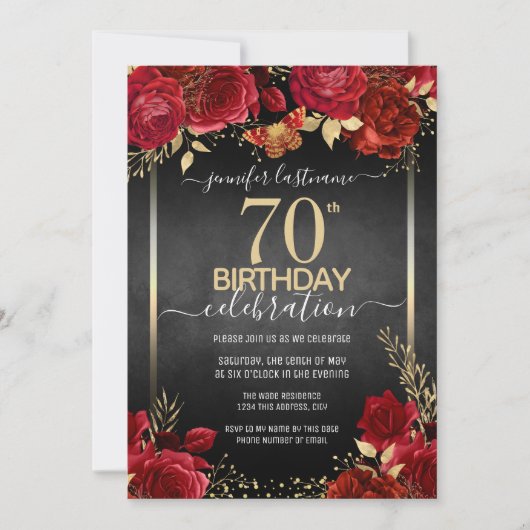 Elegant Roos 70e uitnodiging op zaterdag (Voorkant)