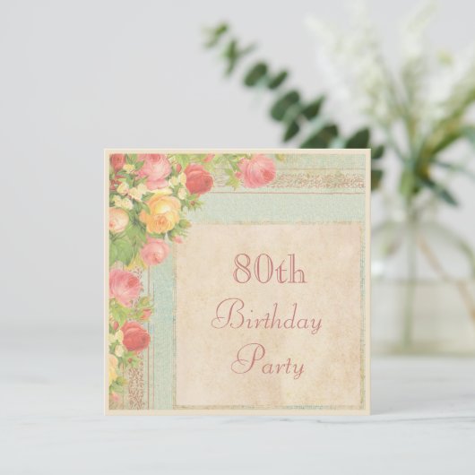 Elegant  Roos 80e verjaardag Kaart (Staand voorkant)