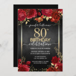 Elegant Roos 80th Birthday Invitation Kaart<br><div class="desc">Elegant Faux goud confetti markeert de bovenste en onderste rand. Heldere rode rozen met gouden florale accenten. Alle tekst kan worden aangepast en kan eenvoudig worden gewijzigd voor uw eigen wensen. Geweldig elegant ontwerp voor sjabloon op verjaardagen.</div>