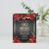 Elegant Roos 90th Birthday Invitation (Staand voorkant)