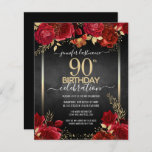 Elegant Roos 90th Birthday Invitation<br><div class="desc">Elegant Faux goud confetti markeert de bovenste en onderste rand. Heldere rode rozen met gouden florale accenten. Alle tekst kan worden aangepast en kan eenvoudig worden gewijzigd voor uw eigen wensen. Geweldig elegant ontwerp voor sjabloon op verjaardagen.</div>