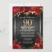 Elegant Roos 90th Birthday Invitation Kaart (Voorkant)