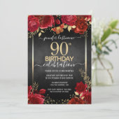Elegant Roos 90th Birthday Invitation Kaart (Staand voorkant)