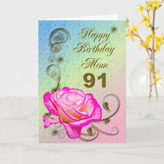 Elegant roos 91ste verjaardagskaart voor mama kaart (Gele Bloem)