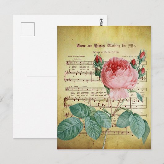 Elegant Roos Antiek blad Muzieknoten Briefkaart (Voorkant / Achterkant)