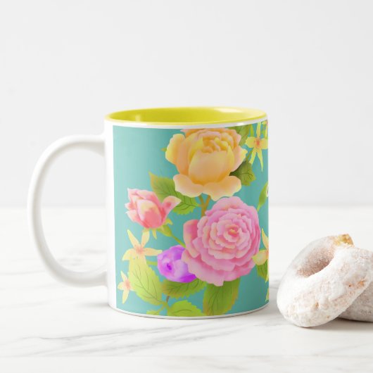 Elegant Roos Aqua Tweekleurige Koffiemok (Met donut)