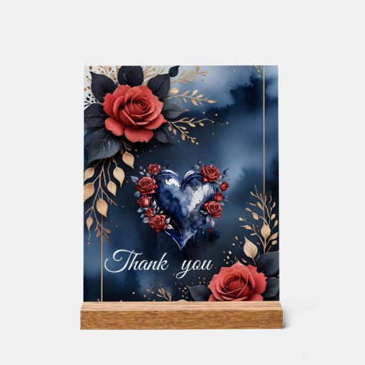 Elegant roos arrangement met goudkleurig blad acryl bord (Voorkant)