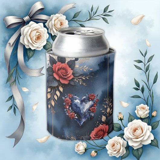 Elegant roos arrangement met goudkleurig blad blikjeskoeler