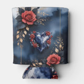 Elegant roos arrangement met goudkleurig blad blikjeskoeler (Achterkant)