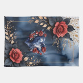 Elegant roos arrangement met goudkleurig blad theedoek (Horizontaal)