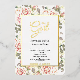 Elegant  Roos, Baby shower Gold Folie Uitnodiging