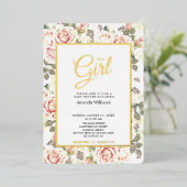 Elegant Roos, Baby shower Gold Folie Uitnodiging (Staand Voorkant)