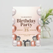 Elegant Roos Ballon Verjaardagsfeest Uitnodiging (Staand voorkant)