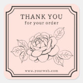 Elegant Roos "Bedankt voor uw bestelling" Vierkante Sticker (Voorkant)