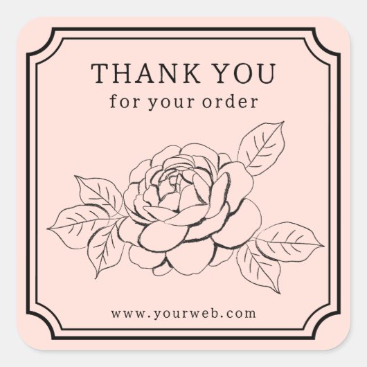 Elegant Roos "Bedankt voor uw bestelling" Vierkante Sticker (Voorkant)
