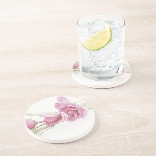 Elegant Roos Beverage Coaster Zandsteen Onderzetter (Zijkant)
