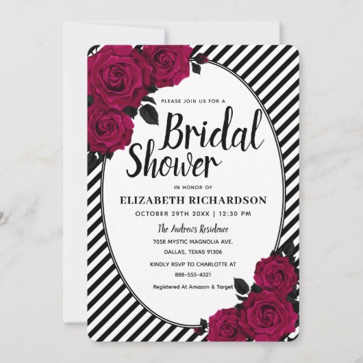 Elegant Roos Black Stripes Gothic Vrijgezellenfees Kaart (Voorkant)