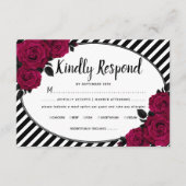 Elegant Roos Black Stripes Gothic Wedding RSVP Informatiekaartje (Voorkant)