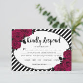 Elegant Roos Black Stripes Gothic Wedding RSVP Informatiekaartje (Staand voorkant)