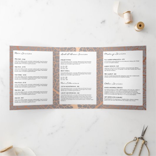 Elegant Roos Blad Patroon Salon Brochure Drieluik Kaart (Binnen)